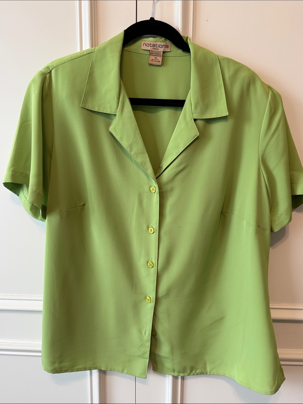 Notations Lime Green Short Sleeve Button Down Shirt